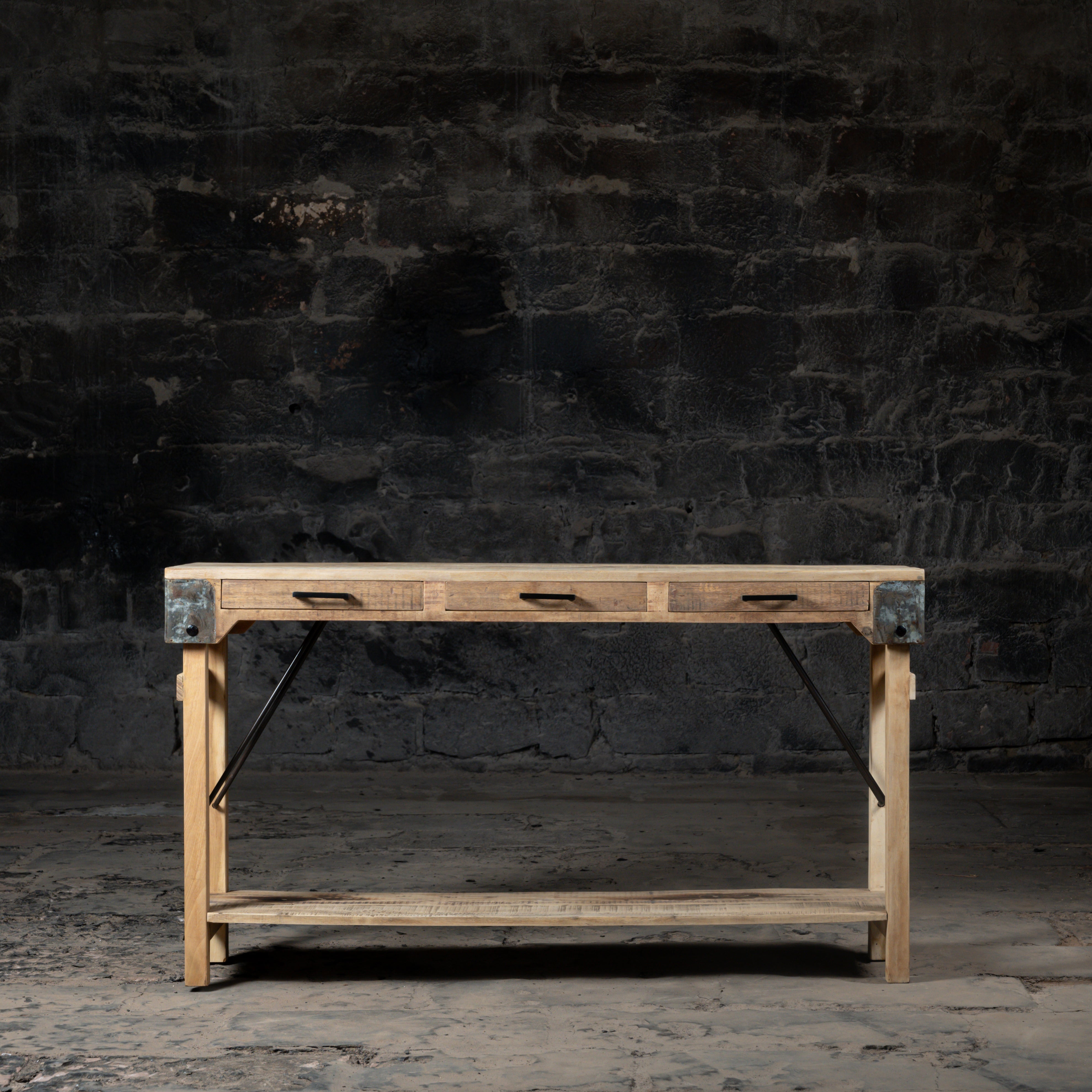 Vintage Reclaimed Wood Console Table With Drawers