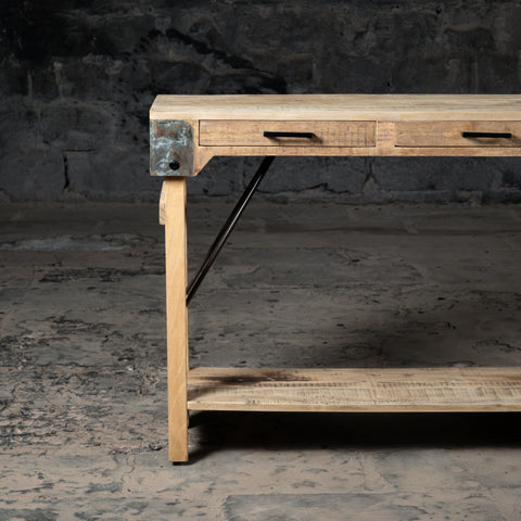 Vintage Reclaimed Wood Console Table With Drawers