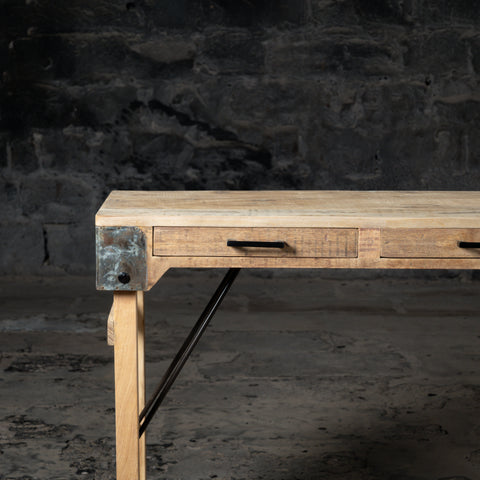 Vintage Reclaimed Wood Console Table With Drawers