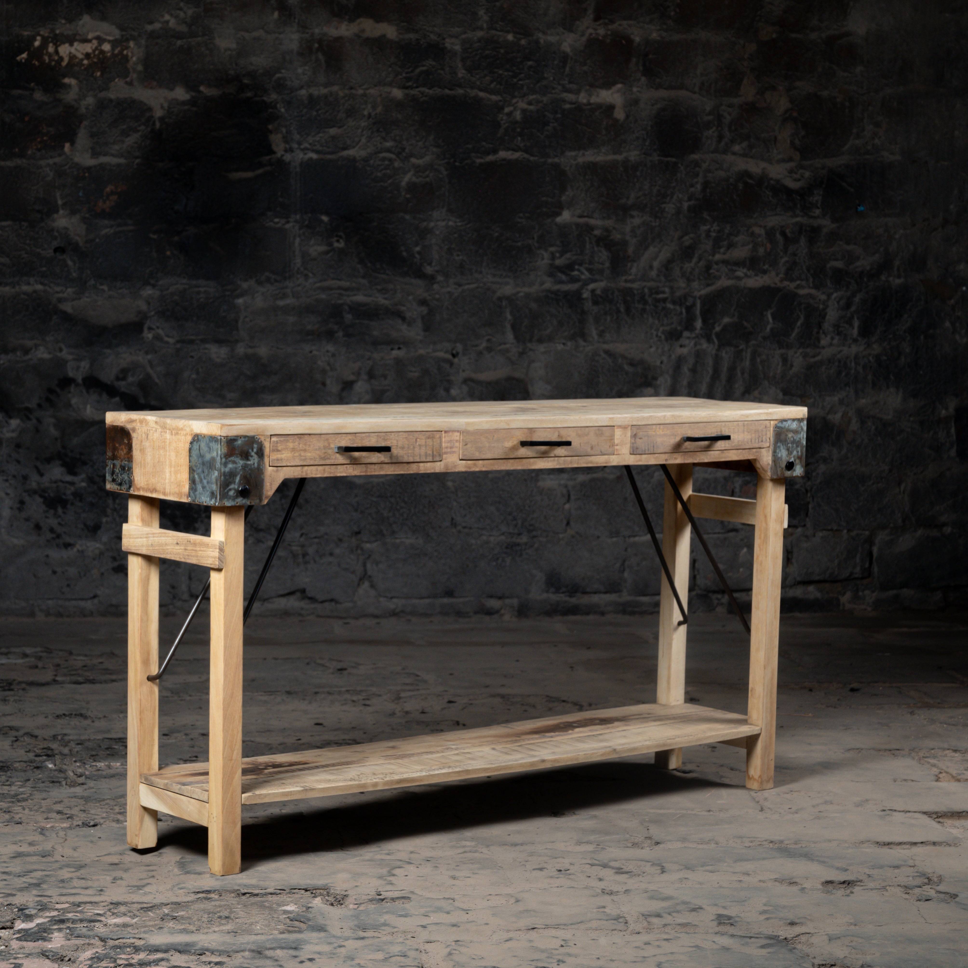 Vintage Reclaimed Wood Console Table With Drawers