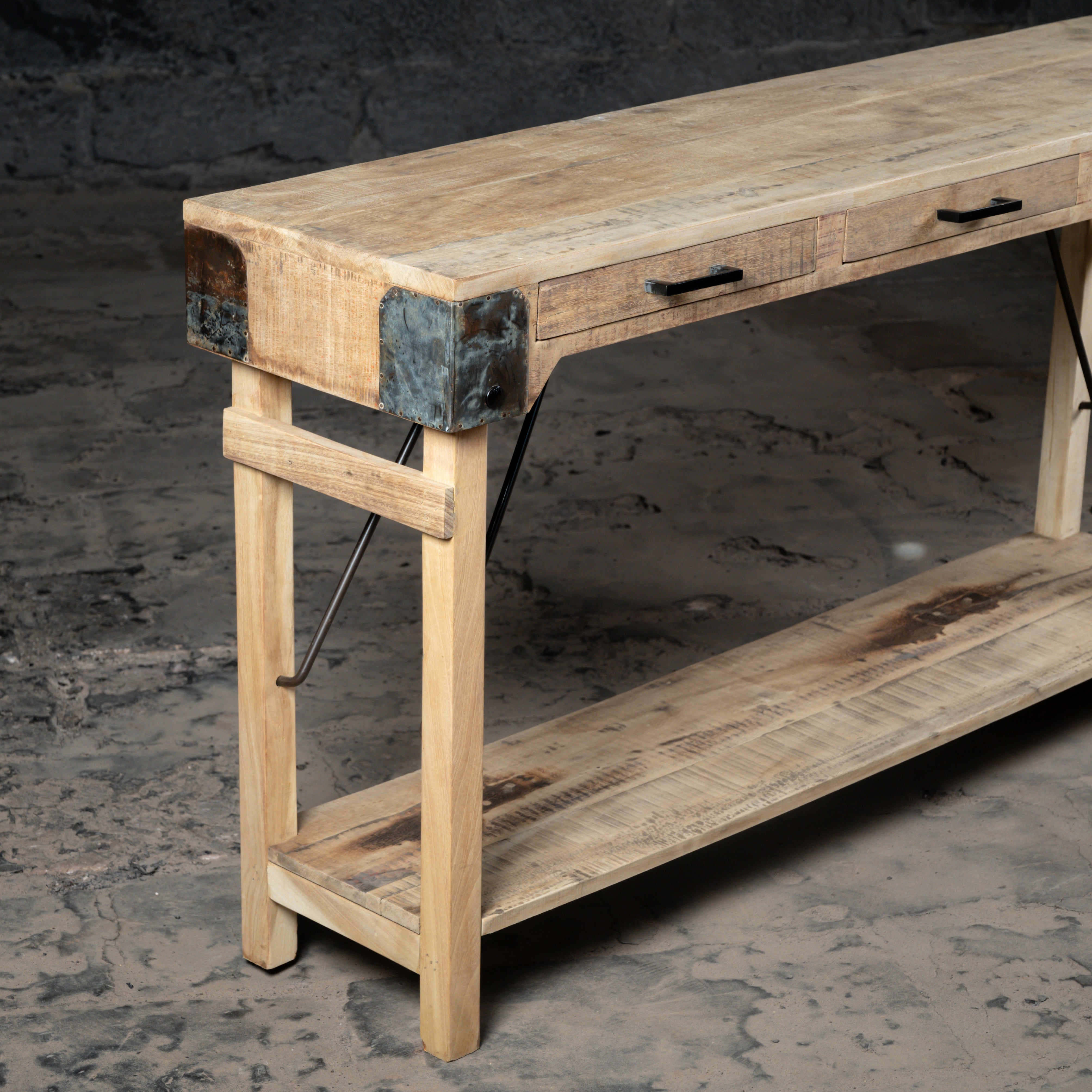 Vintage Reclaimed Wood Console Table With Drawers