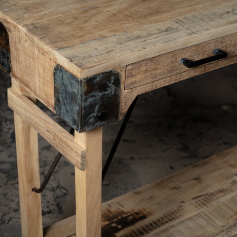 Vintage Reclaimed Wood Console Table With Drawers