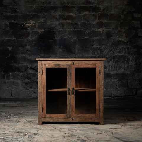 Vintage Weathered Wood Storage Cabinet for Kitchen & Home