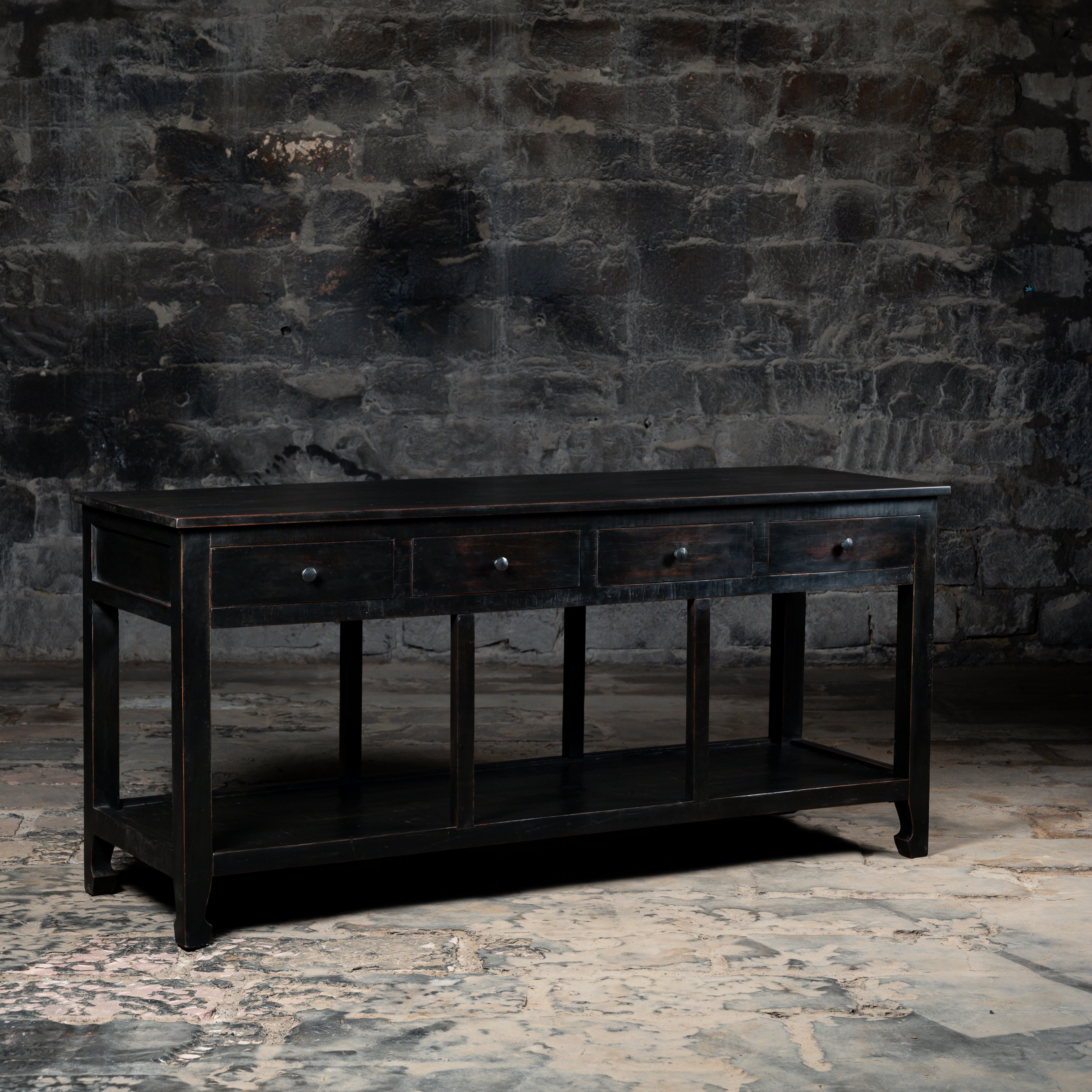 Vintage Reclaimed Wood Kitchen Counter Table With Drawers