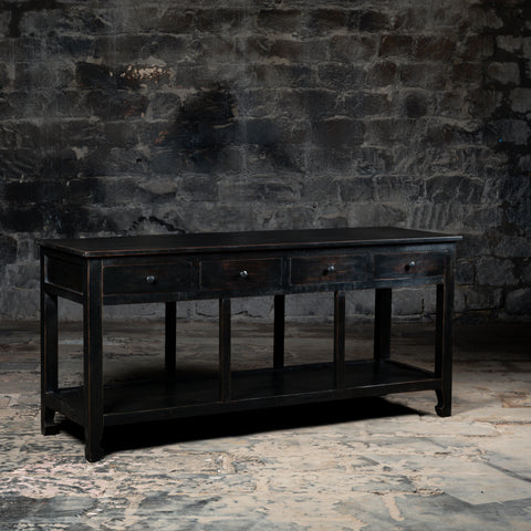 Vintage Reclaimed Wood Kitchen Counter Table With Drawers