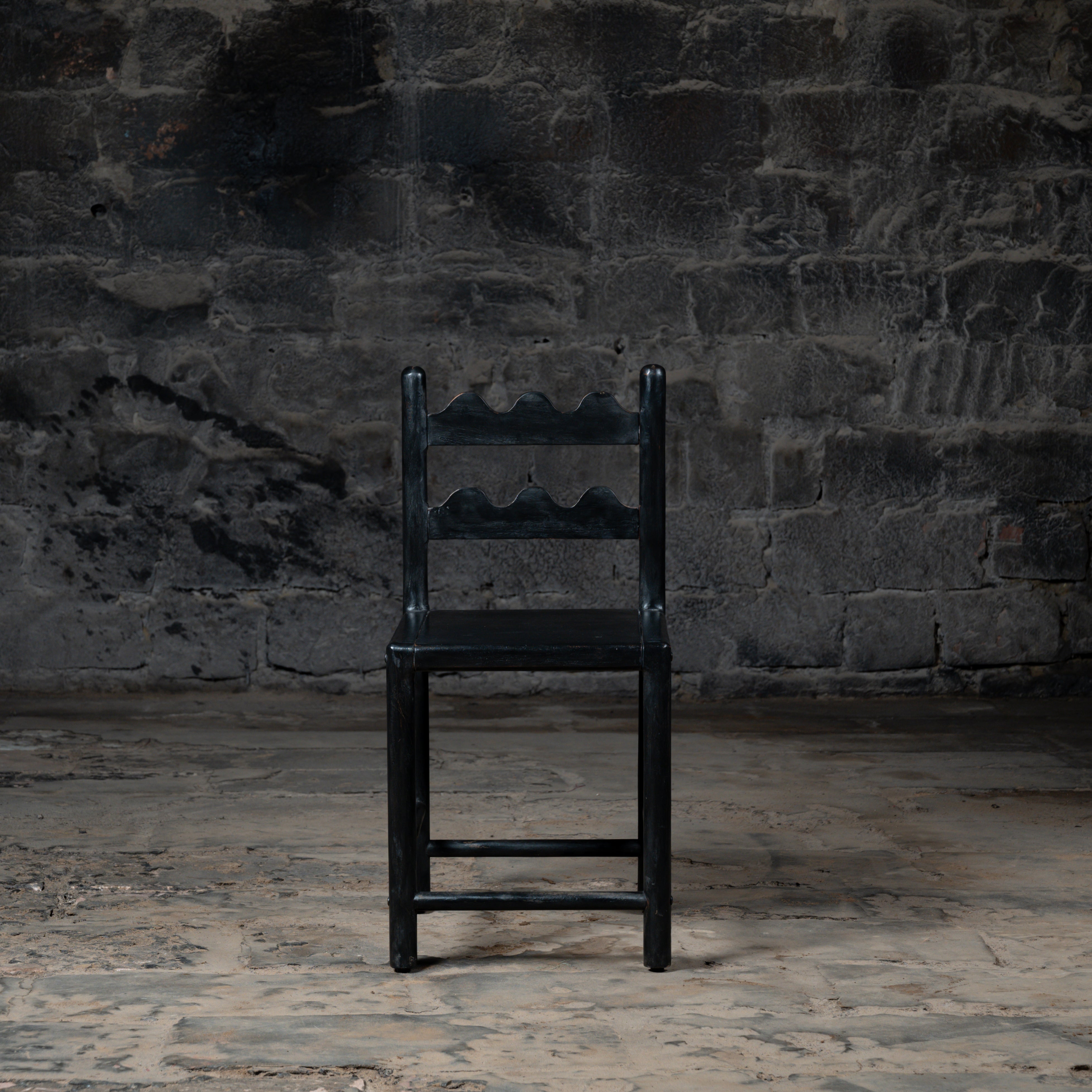 Vintage Black Reclaimed Acacia Wood Dining Chair