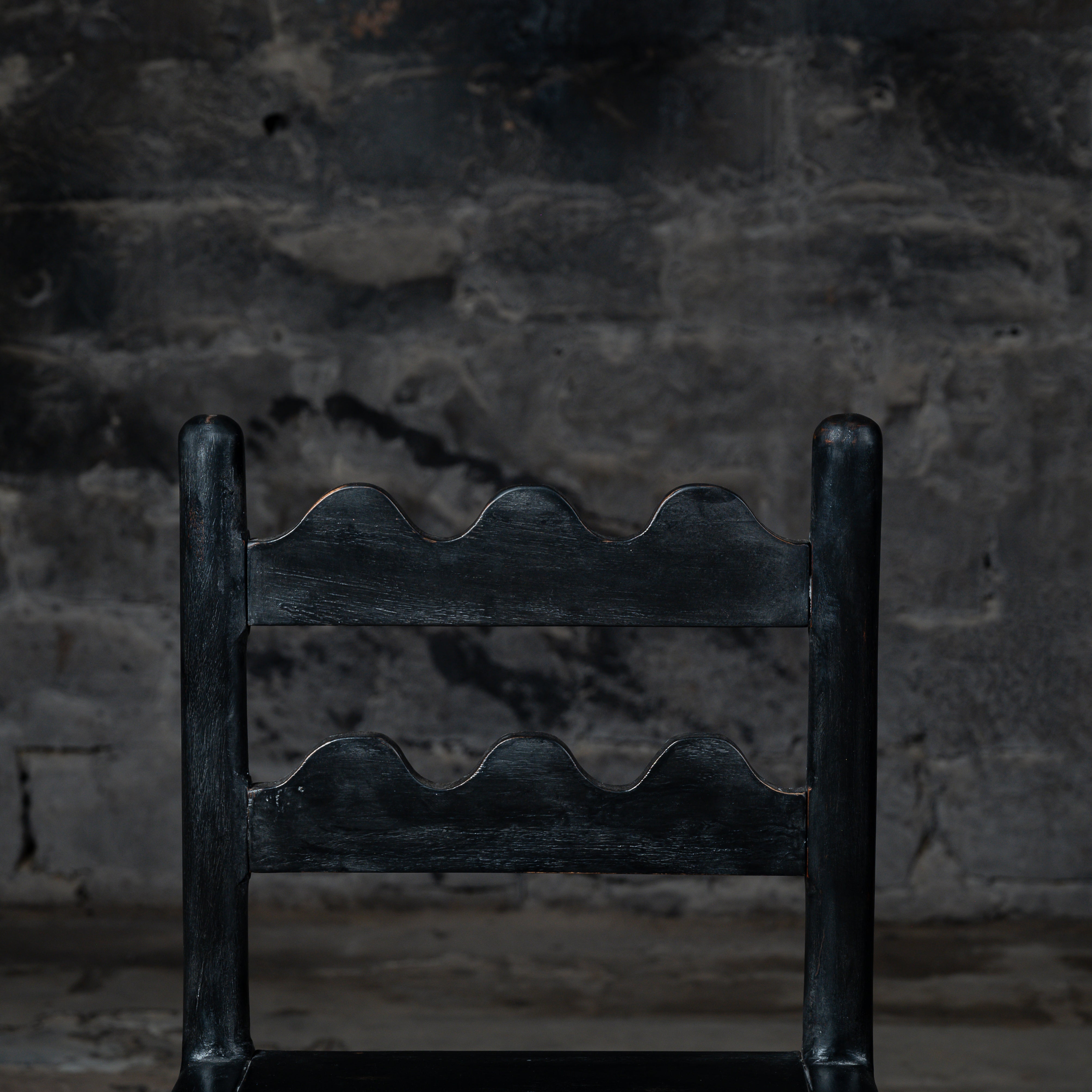 Vintage Black Reclaimed Acacia Wood Dining Chair