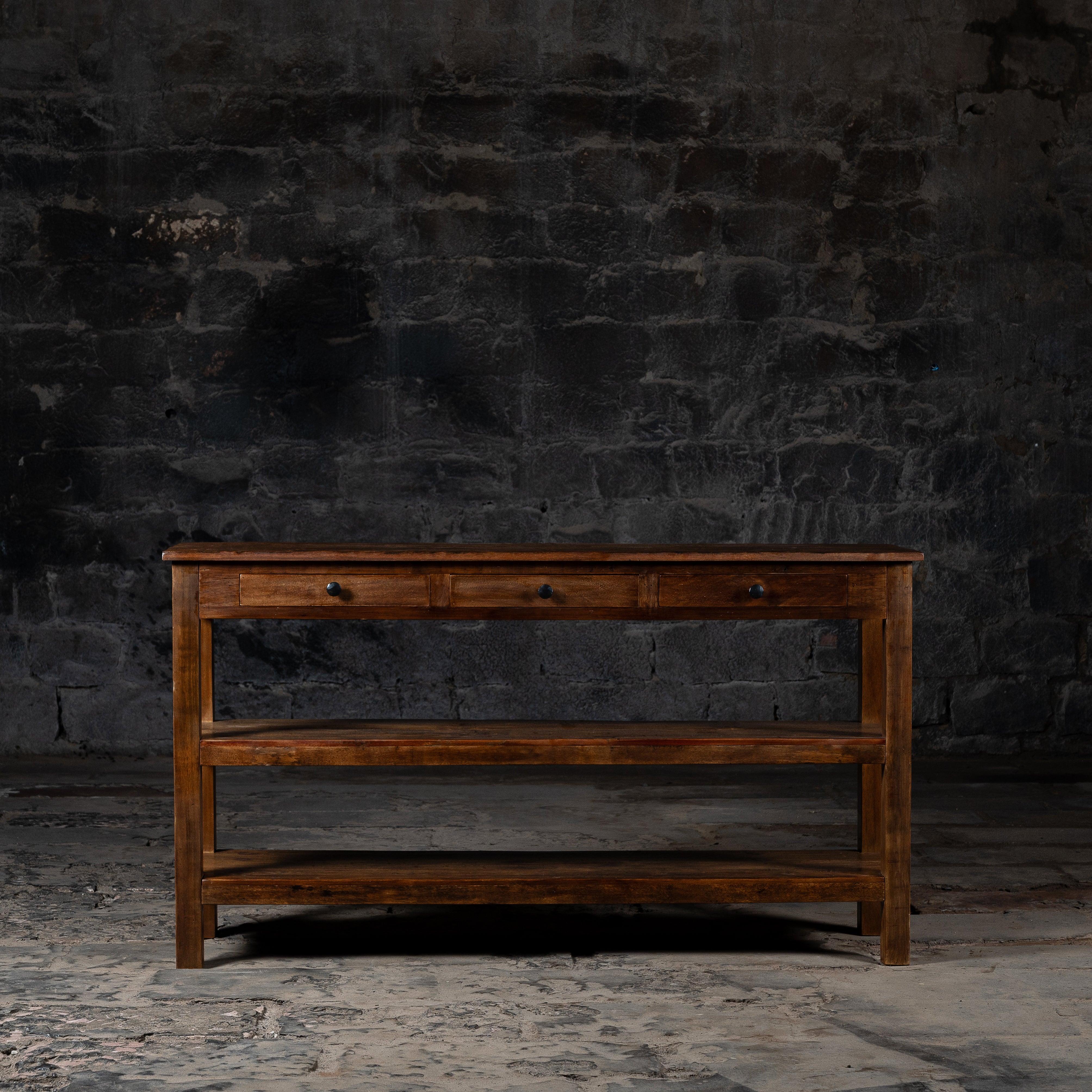 Rustic Reclaimed Weathered Wood Console Table With Drawers