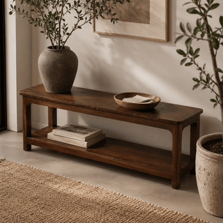 Farmhouse Teak Shelf Bench