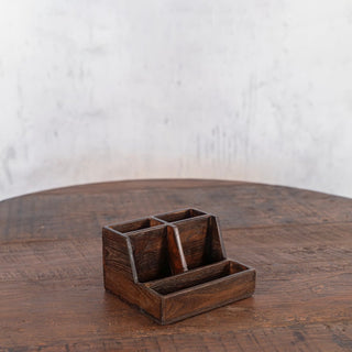 Handcrafted Teak Desk Organizer