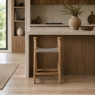 Reclaimed Teak Wood Armrest Counter Rope Stool