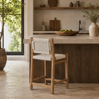 Reclaimed Teak Wood Counter Rope Chair