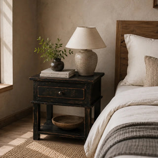 Rustic Black Bedside Table