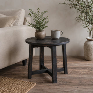 Rustic Black Round End Table