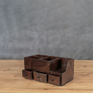 Rustic Reclaimed Teak Wood Desk Organiser With Drawers