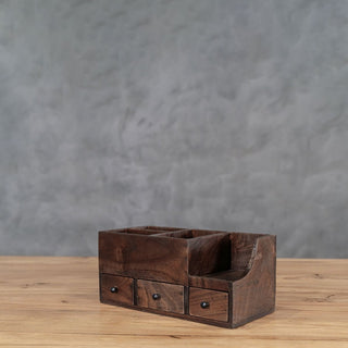 Rustic Reclaimed Teak Wood Desk Organiser With Drawers