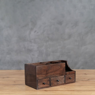 Rustic Reclaimed Teak Wood Desk Organiser With Drawers