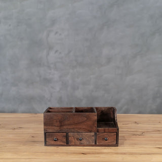 Rustic Reclaimed Teak Wood Desk Organiser With Drawers