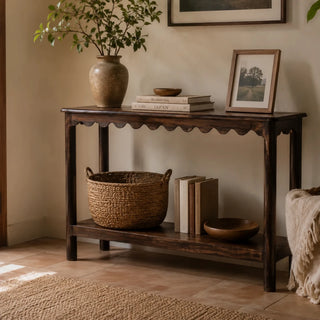 Rustic Wooden Console Table with Shelf