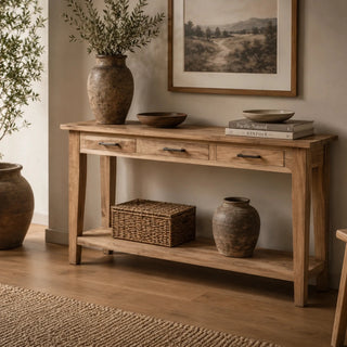 Timeless Tappered Drawered & Shelfed Console